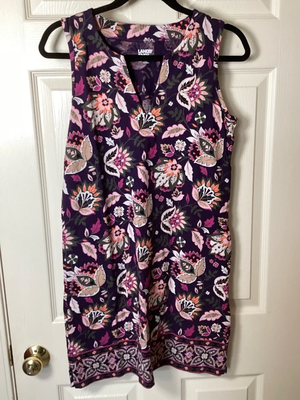 Lands' End Purple Floral Sleeveless Shift Dress with Pink & Cream Accents - XS